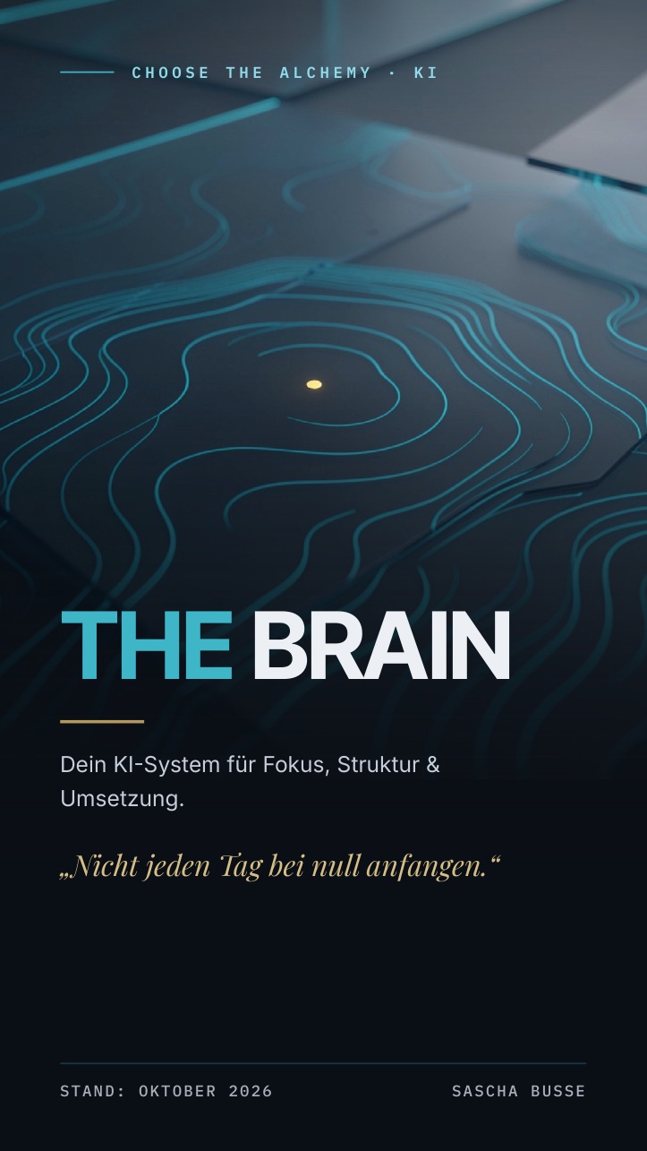 Titelseite von THE BRAIN: dunkle Höhenlinien mit einem goldenen Punkt